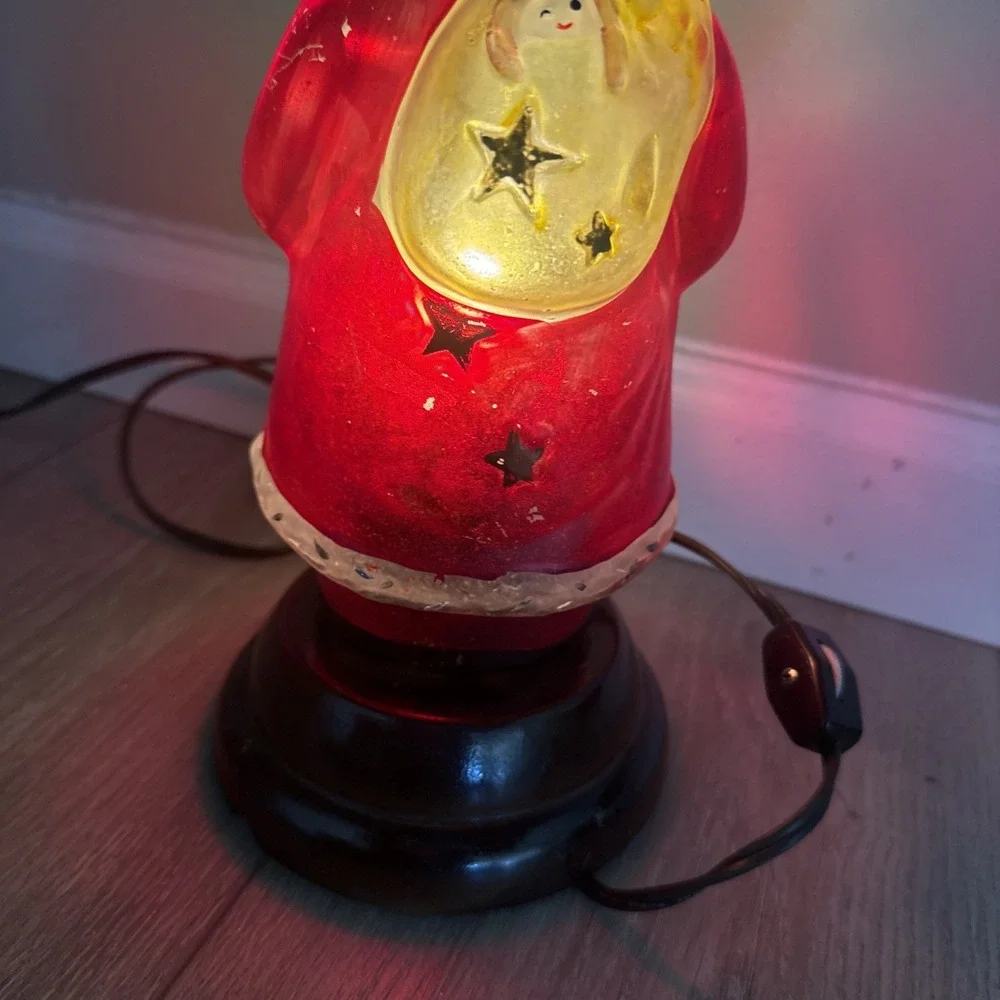 Rare Vintage Christmas Hand Painted Santa Claus Figure Lamp Night Light Must See
